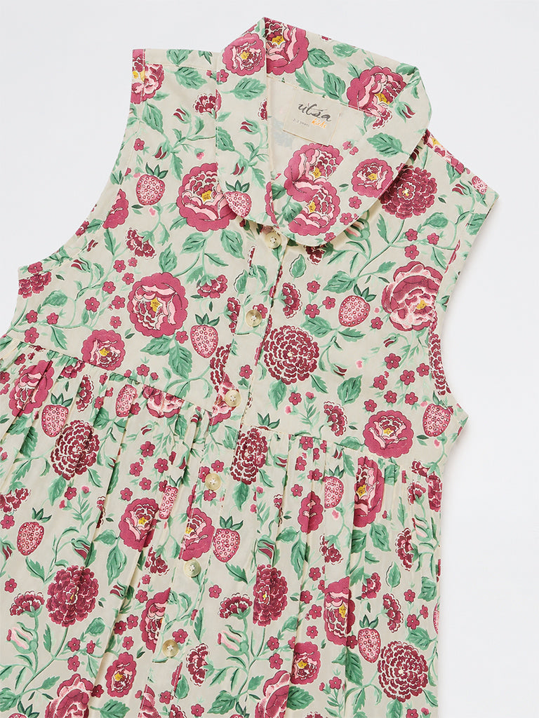 Utsa Kids Girls Multicolour Floral Design Cotton Shirt Dress - (8-14 yrs)