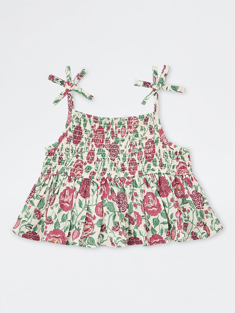 Utsa Kids Girls Multicolour Floral Printed Cotton Top - (8-14 yrs)