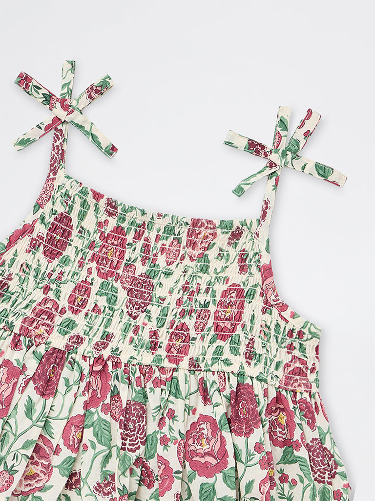 Utsa Kids Girls Multicolour Floral Printed Cotton Top - (8-14 yrs)