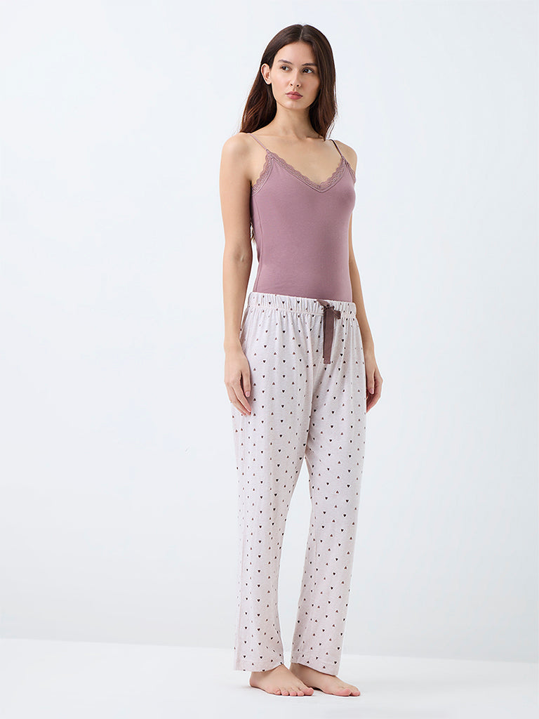 Wunderlove Mauve Lace-Detail Cotton-Blend Camisole