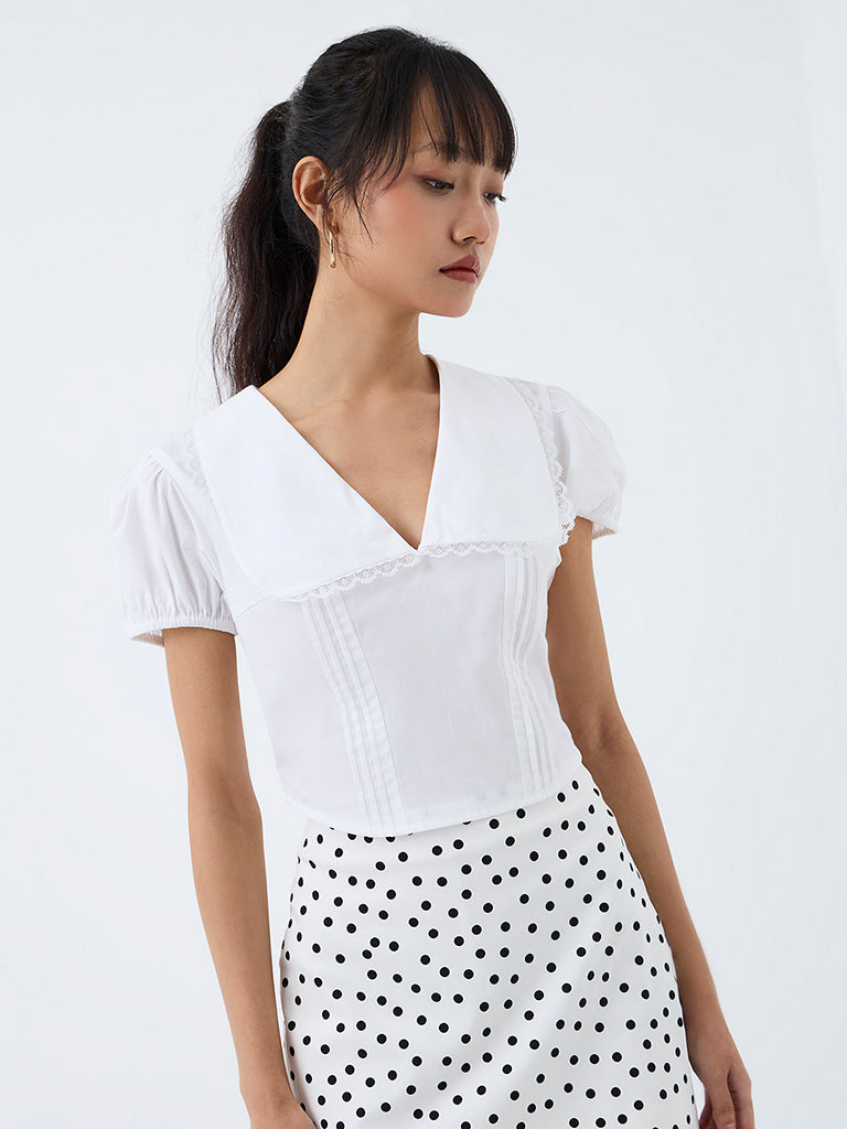 Nuon White Pintuck Detail Top