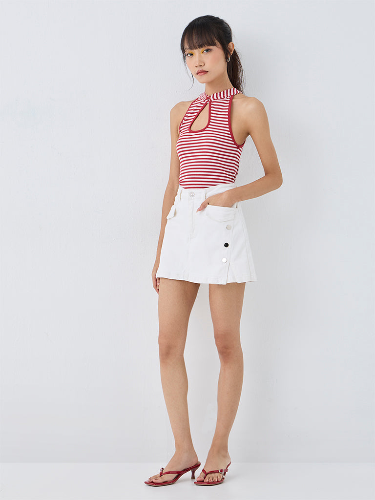 Nuon White High-Rise Denim Skort