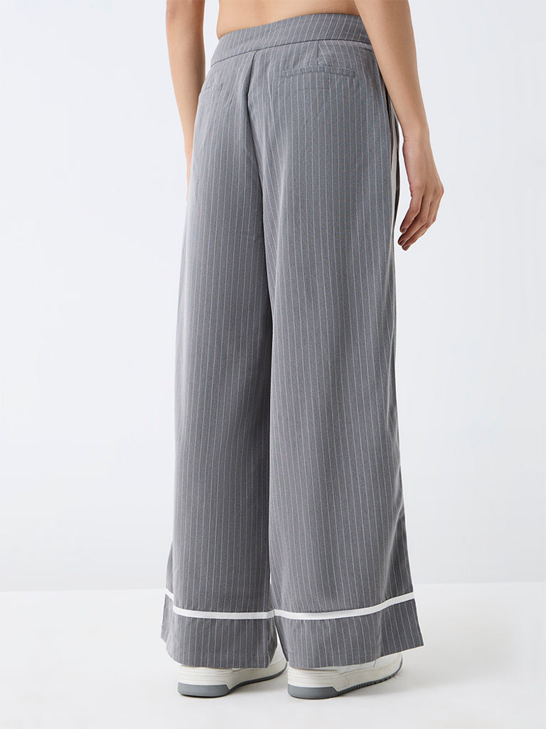 Nuon Grey Pinstriped High-Waist Trousers