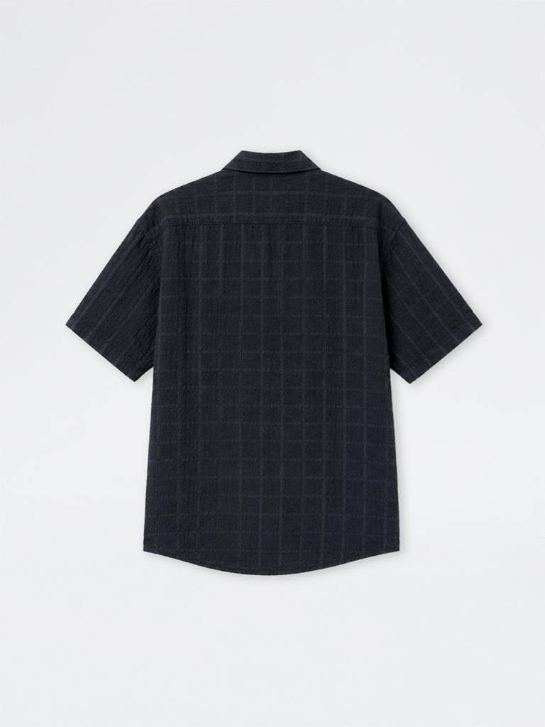 WES Casuals Black Checkered Relaxed-Fit Cotton-Blend Shirt