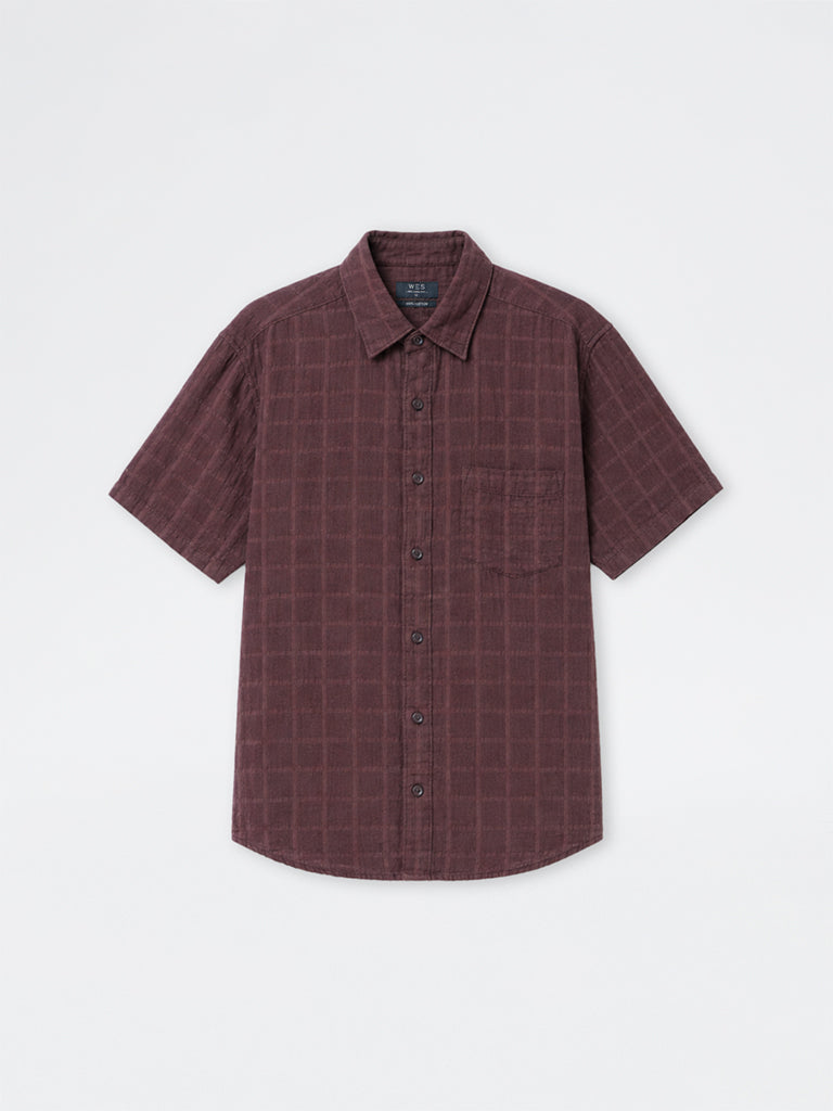 WES Casuals Brown Checkered Relaxed-Fit Shirt