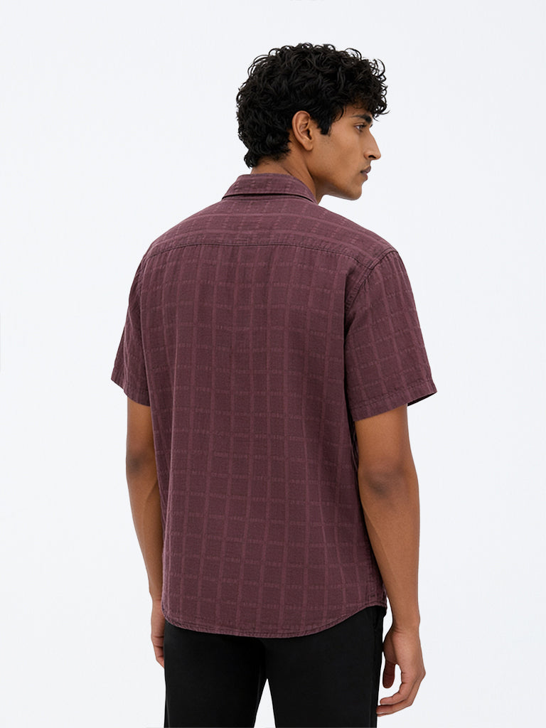 WES Casuals Brown Checkered Relaxed-Fit Shirt