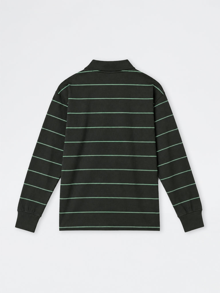 WES Casuals Navy Striped Relaxed-Fit Cotton-Blend Polo T-Shirt