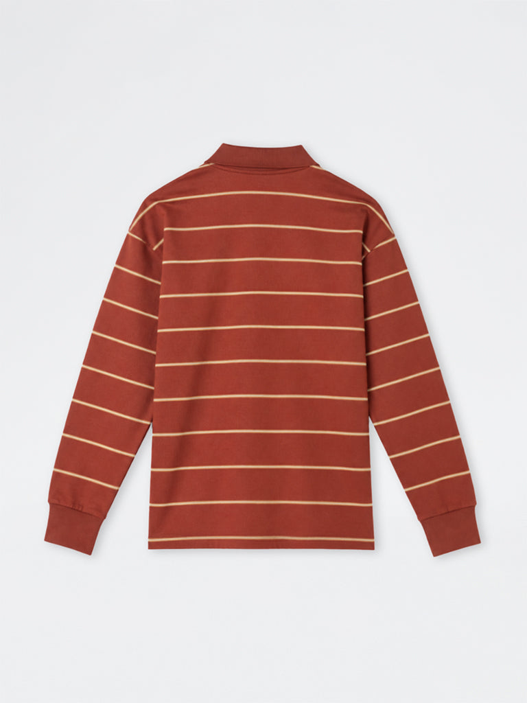 WES Casuals Rust Striped Relaxed-Fit Cotton-Blend Polo T-Shirt