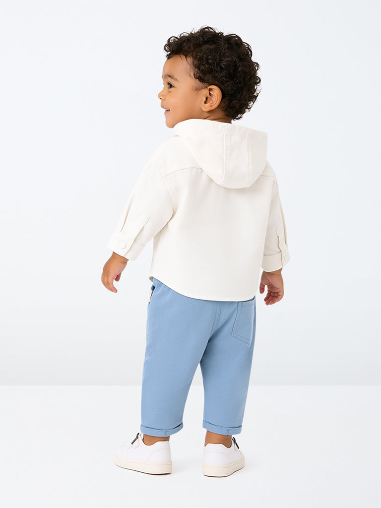 HOP Baby Boys White Patch-Detail Cotton Hooded Shirt