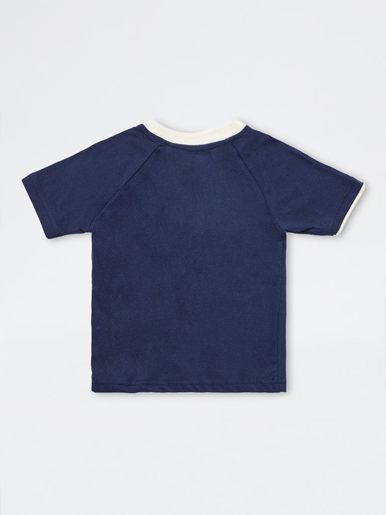 HOP Kids Boys Navy Printed Cotton T-Shirt