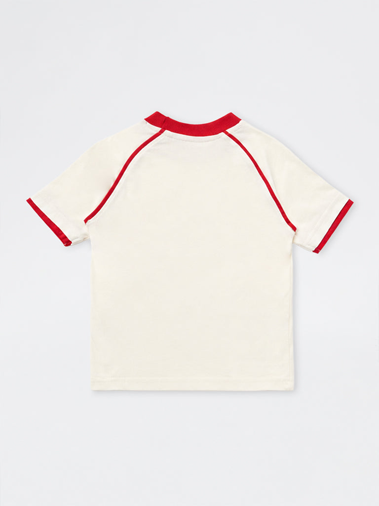 HOP Kids Boys Off-White Teddy Design Cotton T-Shirt