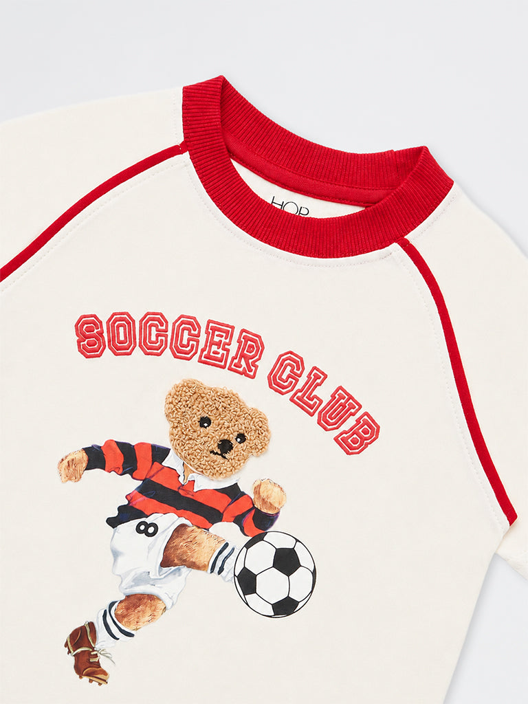 HOP Kids Boys Off-White Teddy Design Cotton T-Shirt