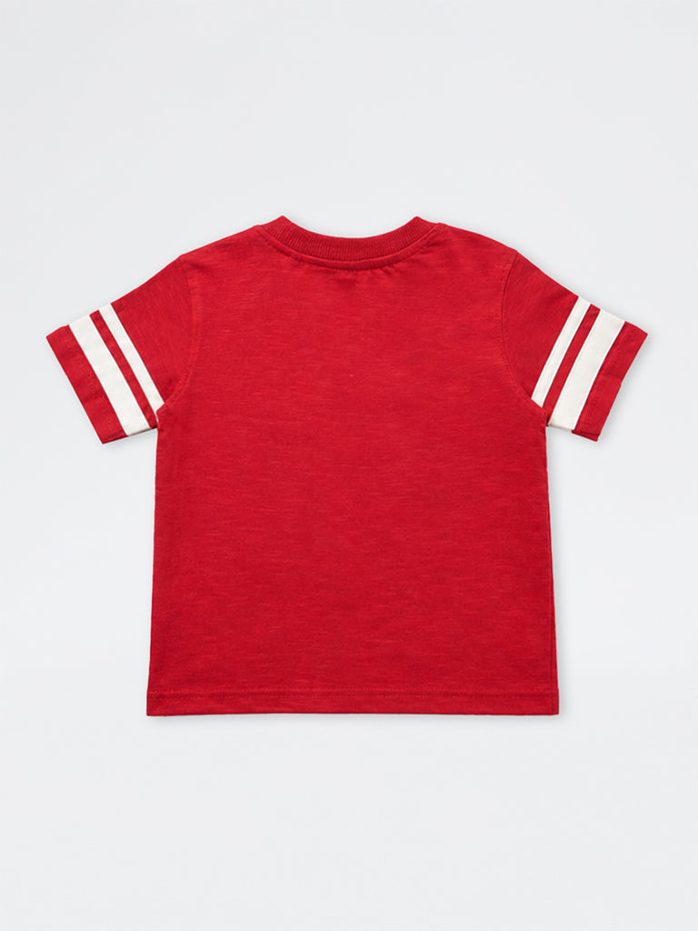 HOP Kids Boys Red Dog Printed Cotton T-Shirt