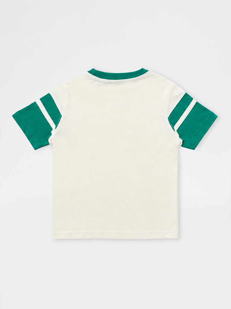 HOP Kids Boys Cream Baseball Theme Cotton T-Shirt
