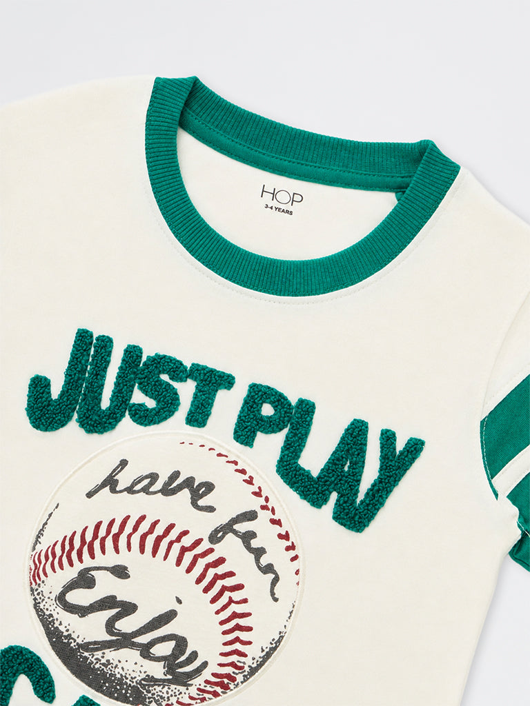 HOP Kids Boys Cream Baseball Theme Cotton T-Shirt