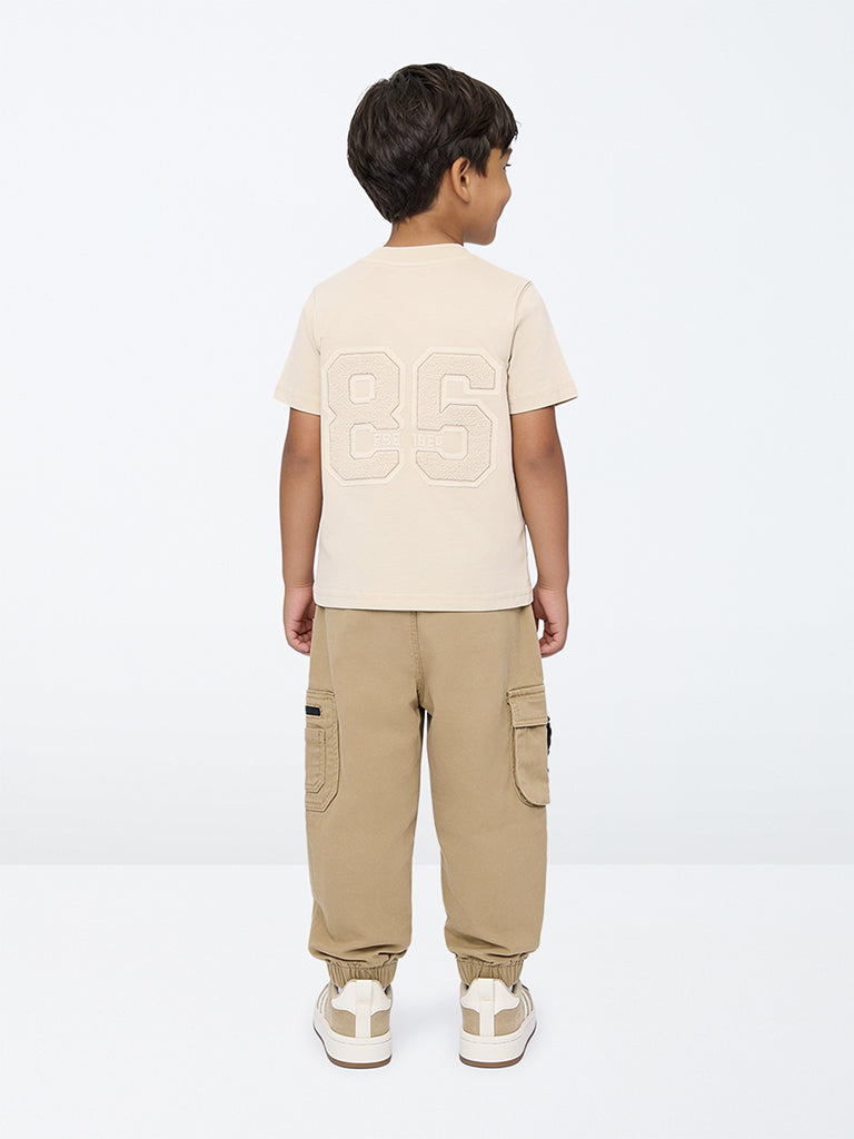 HOP Kids Boys Cream Numerical Design Cotton T-Shirt