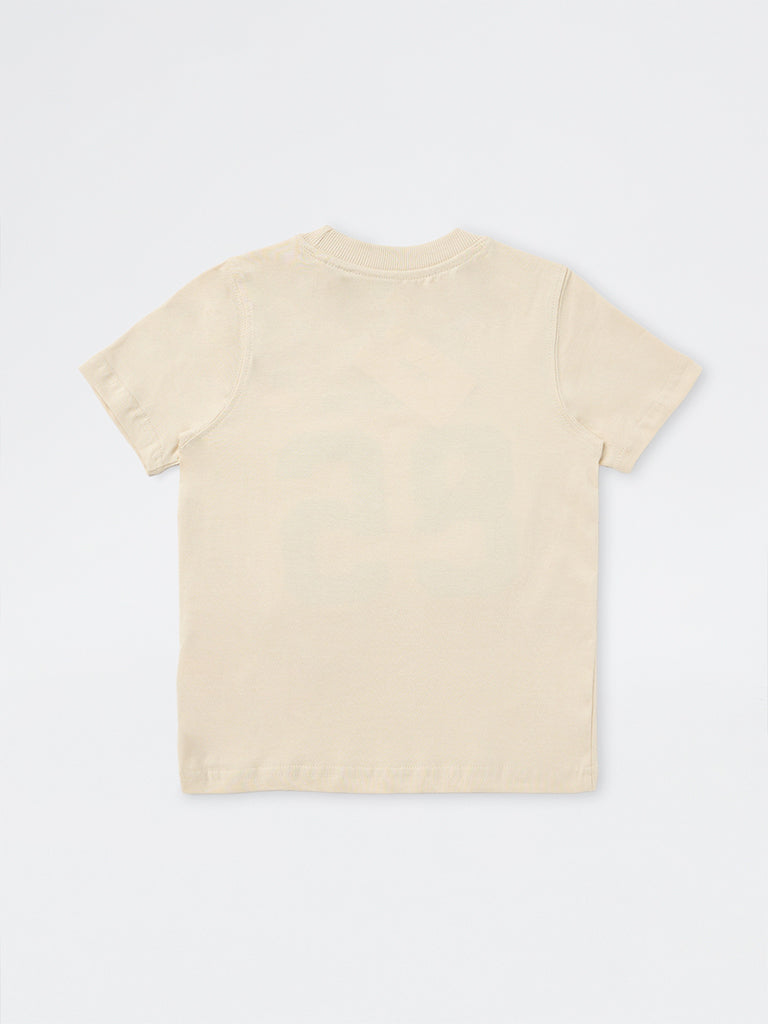 HOP Kids Boys Cream Numerical Design Cotton T-Shirt