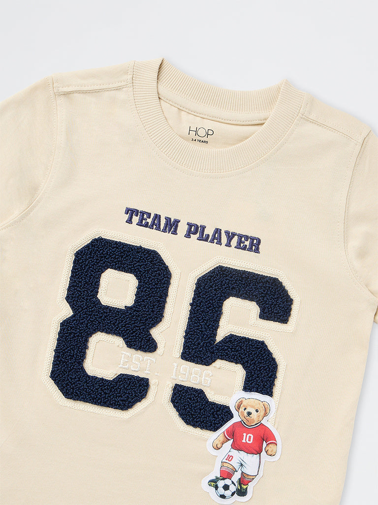 HOP Kids Boys Cream Numerical Design Cotton T-Shirt