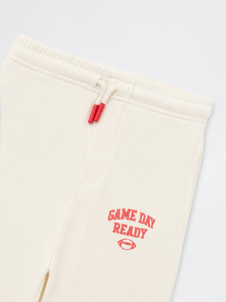 HOP Kids Boys Off-White Colour-Blocked Mid-Rise Cotton Track Pants