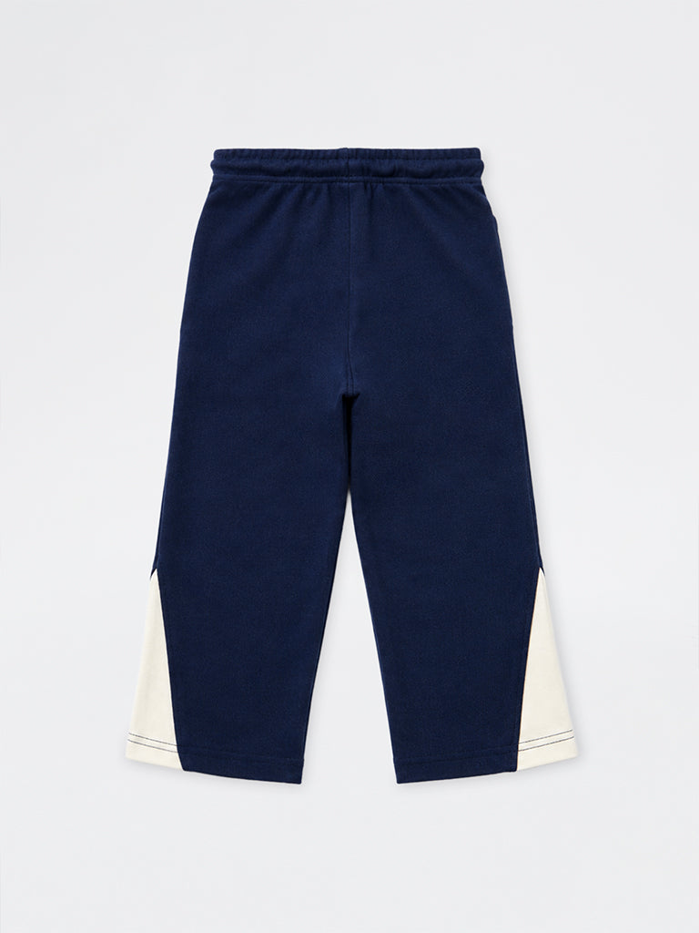 HOP Kids Boys Navy Colour-Blocked Mid-Rise Cotton Track Pants