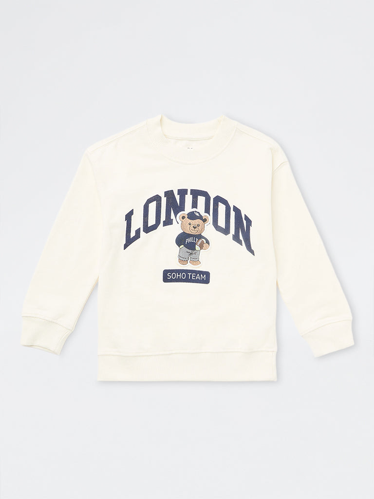HOP Kids Boys Off-White Printed Cotton Sweatshirt