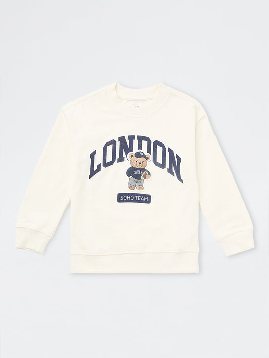 HOP Kids Boys Off-White Printed Cotton Sweatshirt