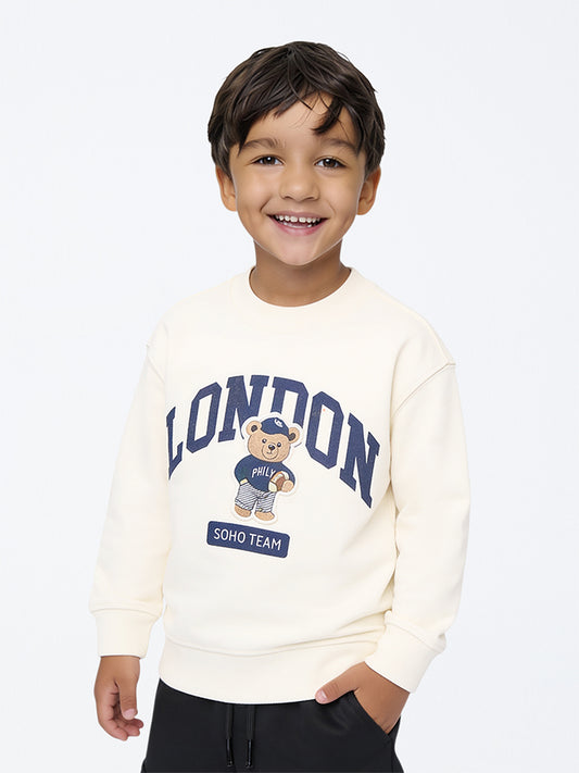 HOP Kids Boys Off-White Printed Cotton Sweatshirt