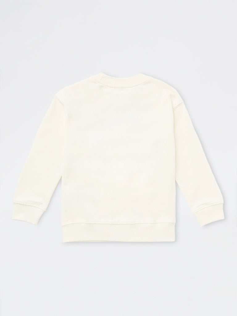 HOP Kids Boys Off-White Printed Cotton Sweatshirt