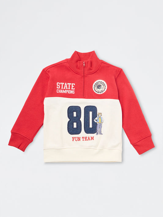 HOP Kids Boys Multicolour Embroidered Quarter-Zip Cotton-Blend Sweatshirt