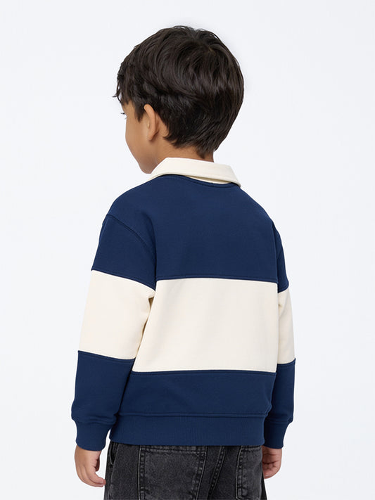 HOP Kids Boys Navy Colour-Blocked Cotton Polo Sweatshirt