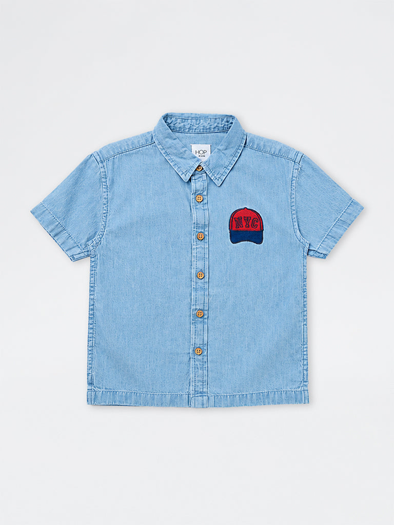 HOP Kids Boys Light Blue New-York Themed Denim Shirt