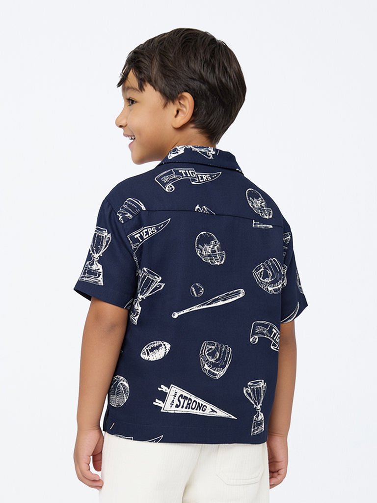 HOP Kids Boys Navy Printed Resort-Fit Shirt