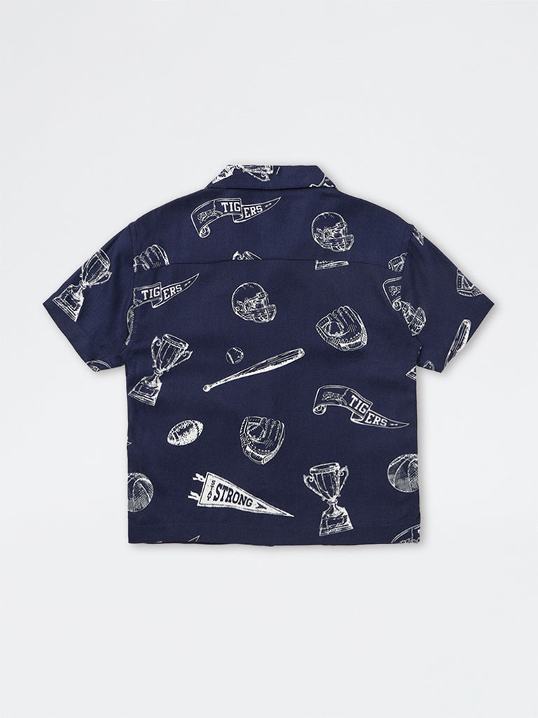 HOP Kids Boys Navy Printed Resort-Fit Shirt