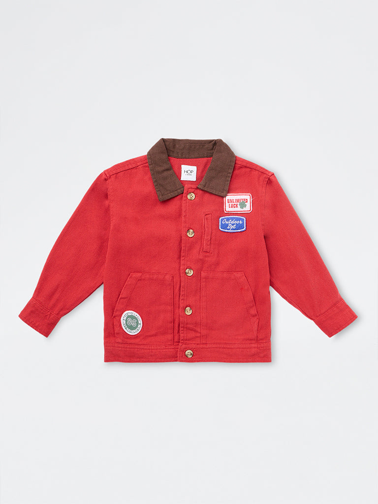 HOP Kids Boys Red Embroidered Denim Jacket