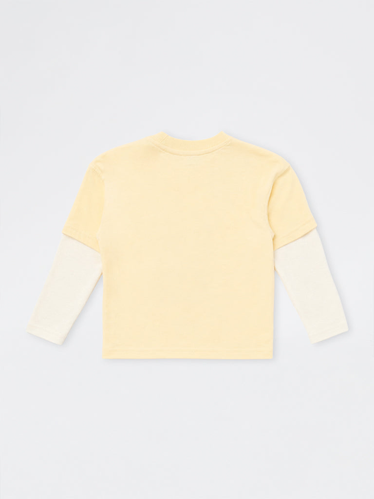 HOP Kids Boys Yellow Teddy Embroidered Cotton T-Shirt