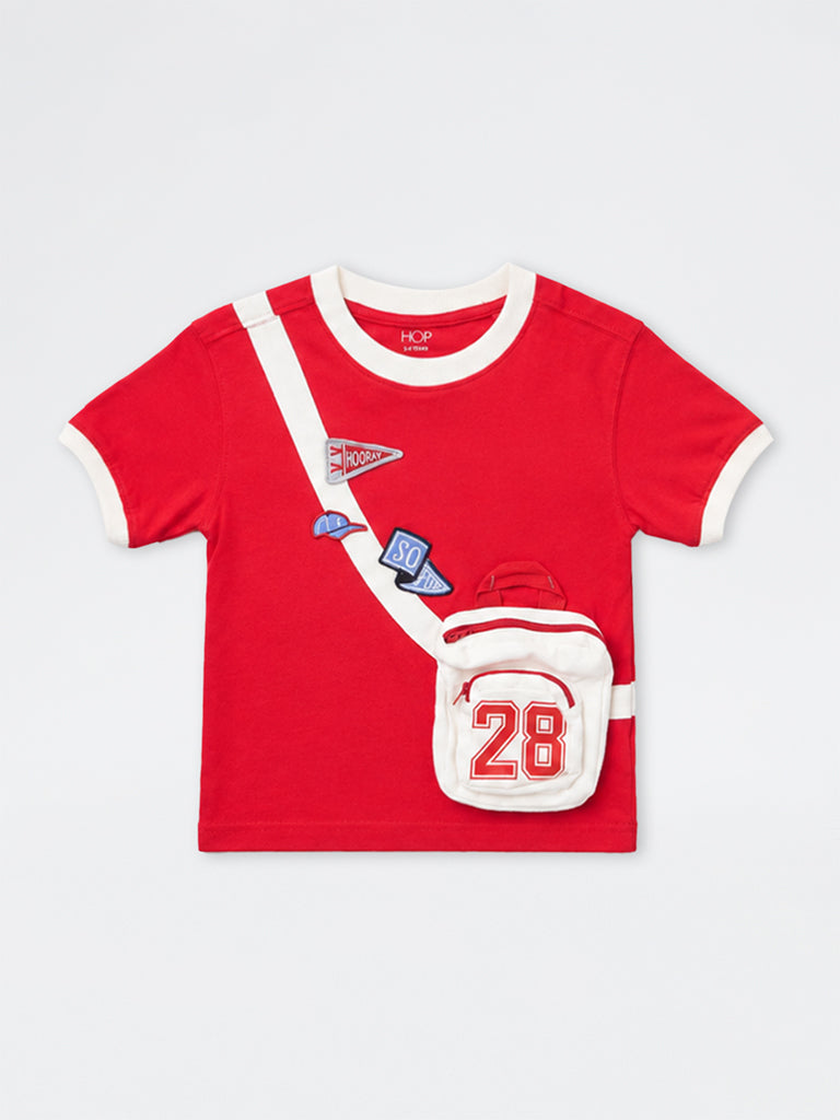 HOP Kids Boys Red Sling-Bag Style Cotton T-Shirt