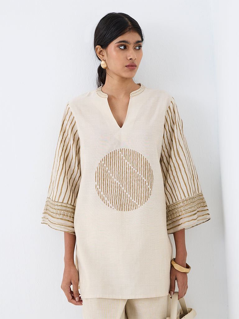 Utsa Beige Geometric Printed Tunic