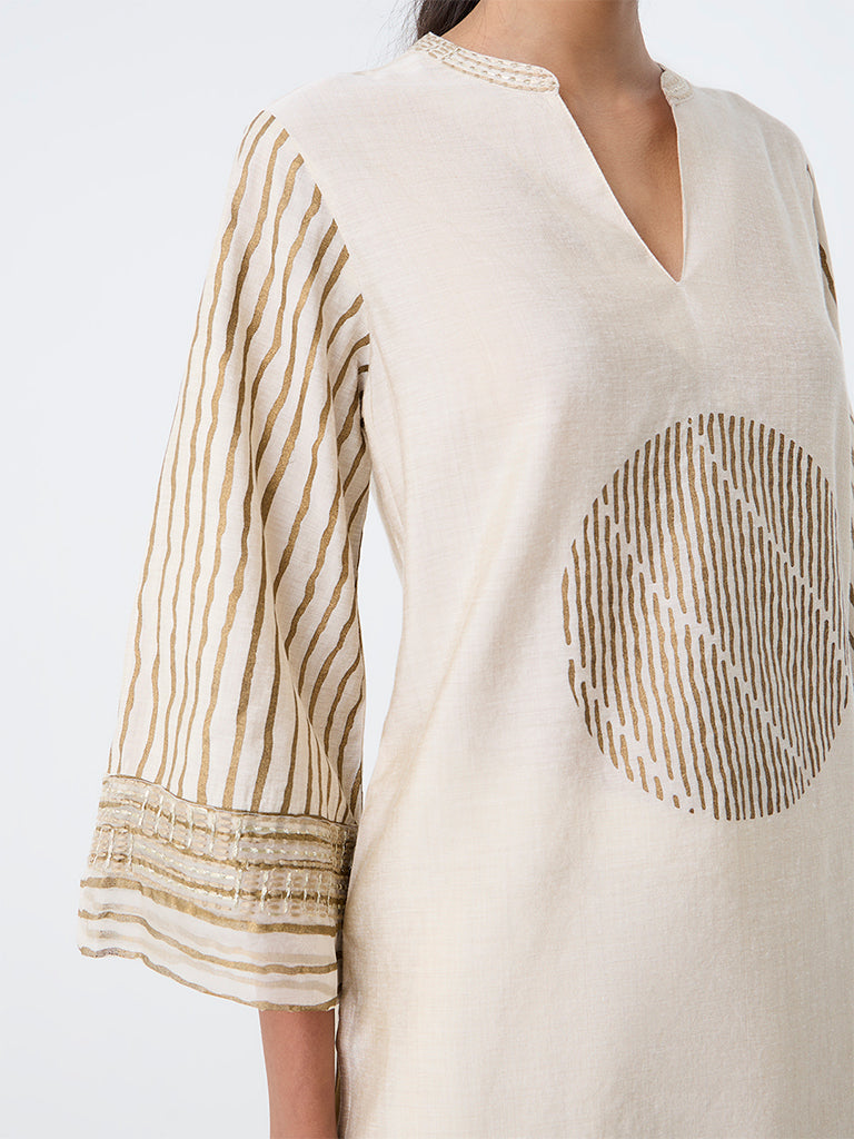 Utsa Beige Geometric Printed Tunic