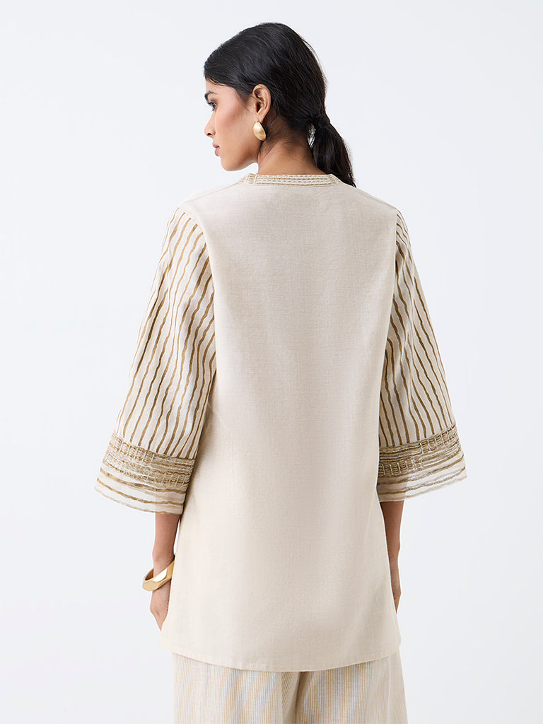 Utsa Beige Geometric Printed Tunic