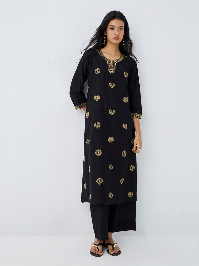 Utsa Black Embellished A-Line Kurta