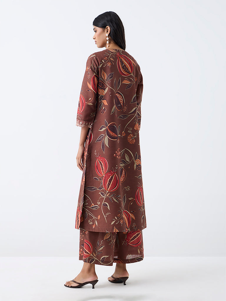 Utsa Brown Anar Printed A-Line Kurta