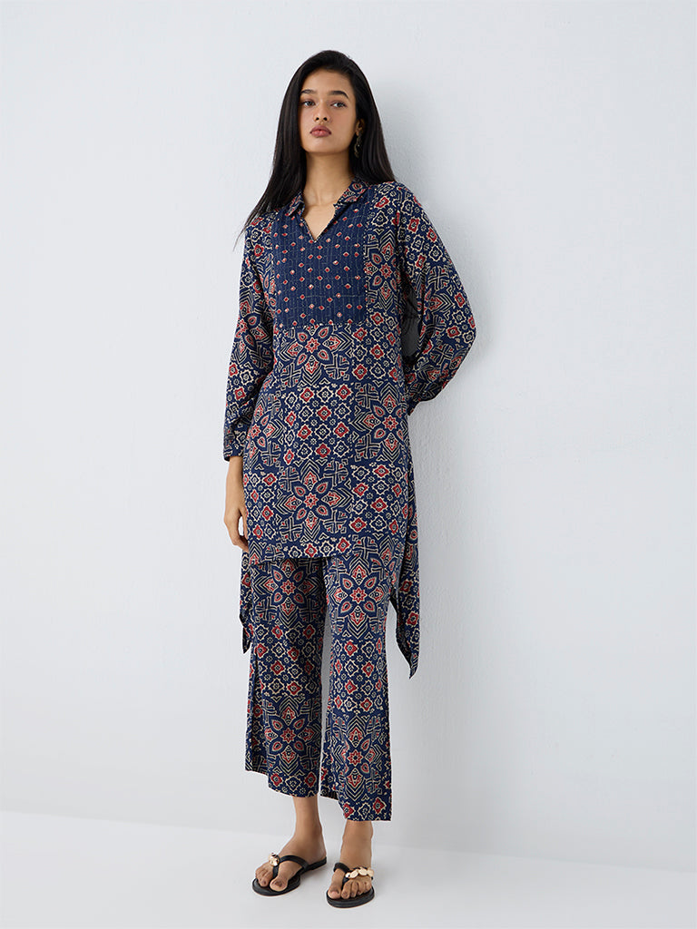 Utsa Indigo Ajrakh-Inspired High-Low Kurta