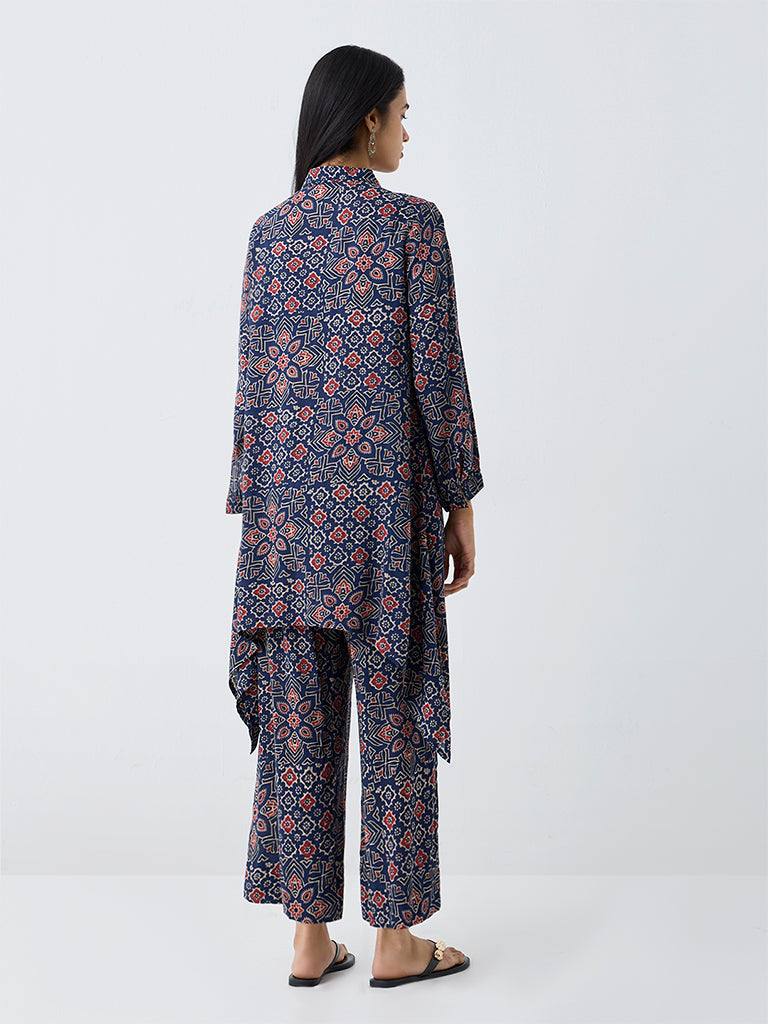 Utsa Indigo Ajrakh-Inspired High-Low Kurta