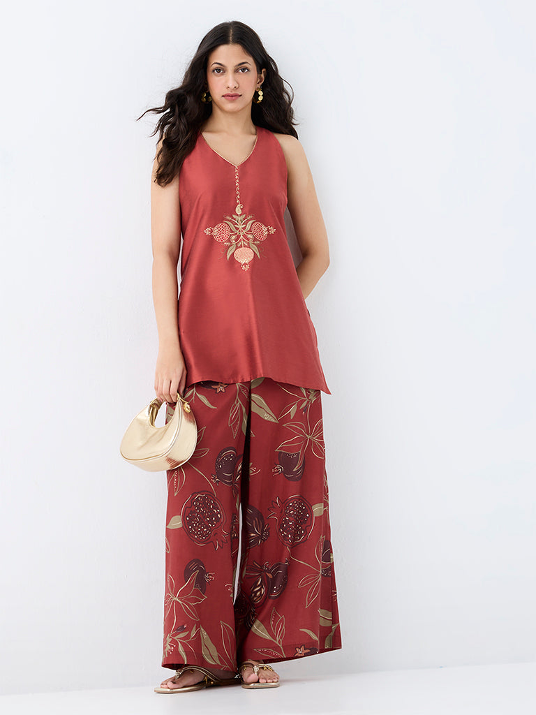 Utsa Rust Anar Embroidered Straight Kurti