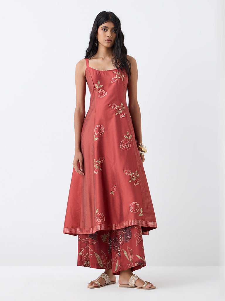Utsa Rust Anar Embroidered A-Line Dress