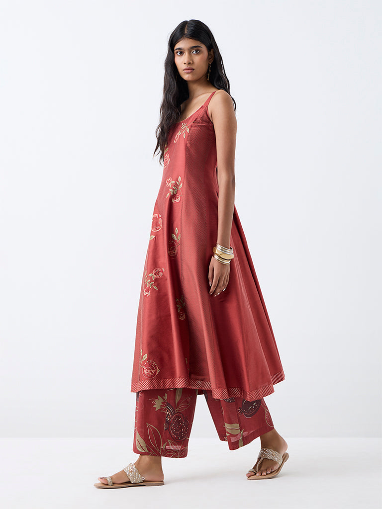 Utsa Rust Anar Embroidered A-Line Dress