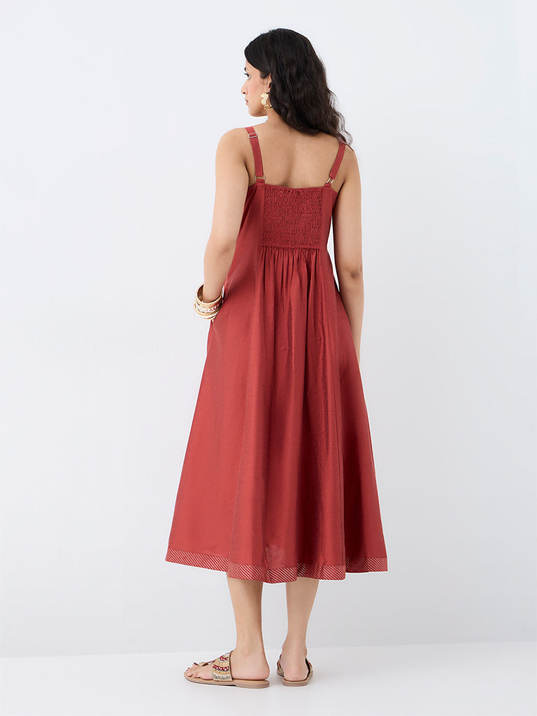Utsa Rust Anar Embroidered A-Line Dress