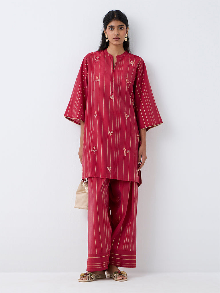 Utsa Red Floral Embroidered Tunic