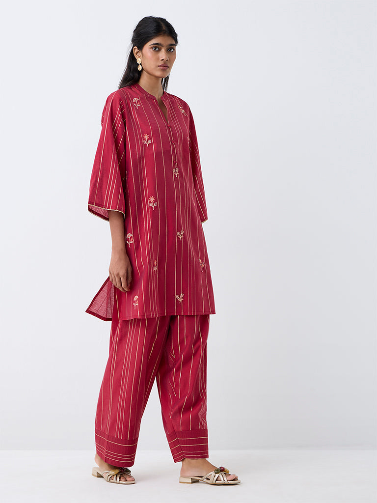 Utsa Red Floral Embroidered Tunic