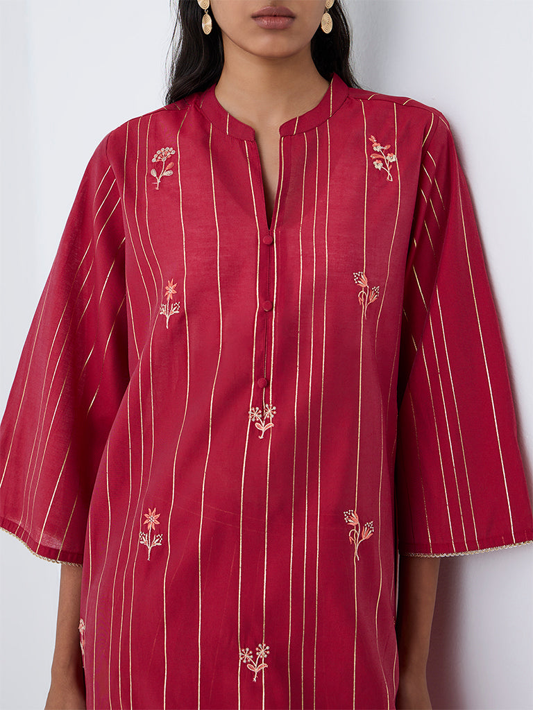 Utsa Red Floral Embroidered Tunic